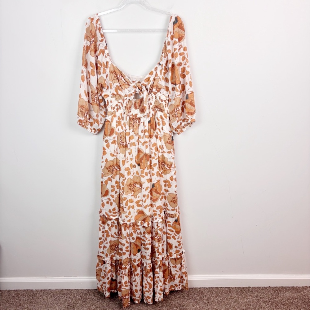 Anthropologie Tiered Floral Maxi Dress Neutral Pattern Brown Size XS